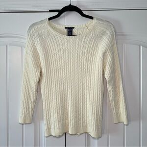 Gap Vintage Cable Knit Butter Yellow 3/4 Sleeve Scoop Neck Sweater Cotton Medium